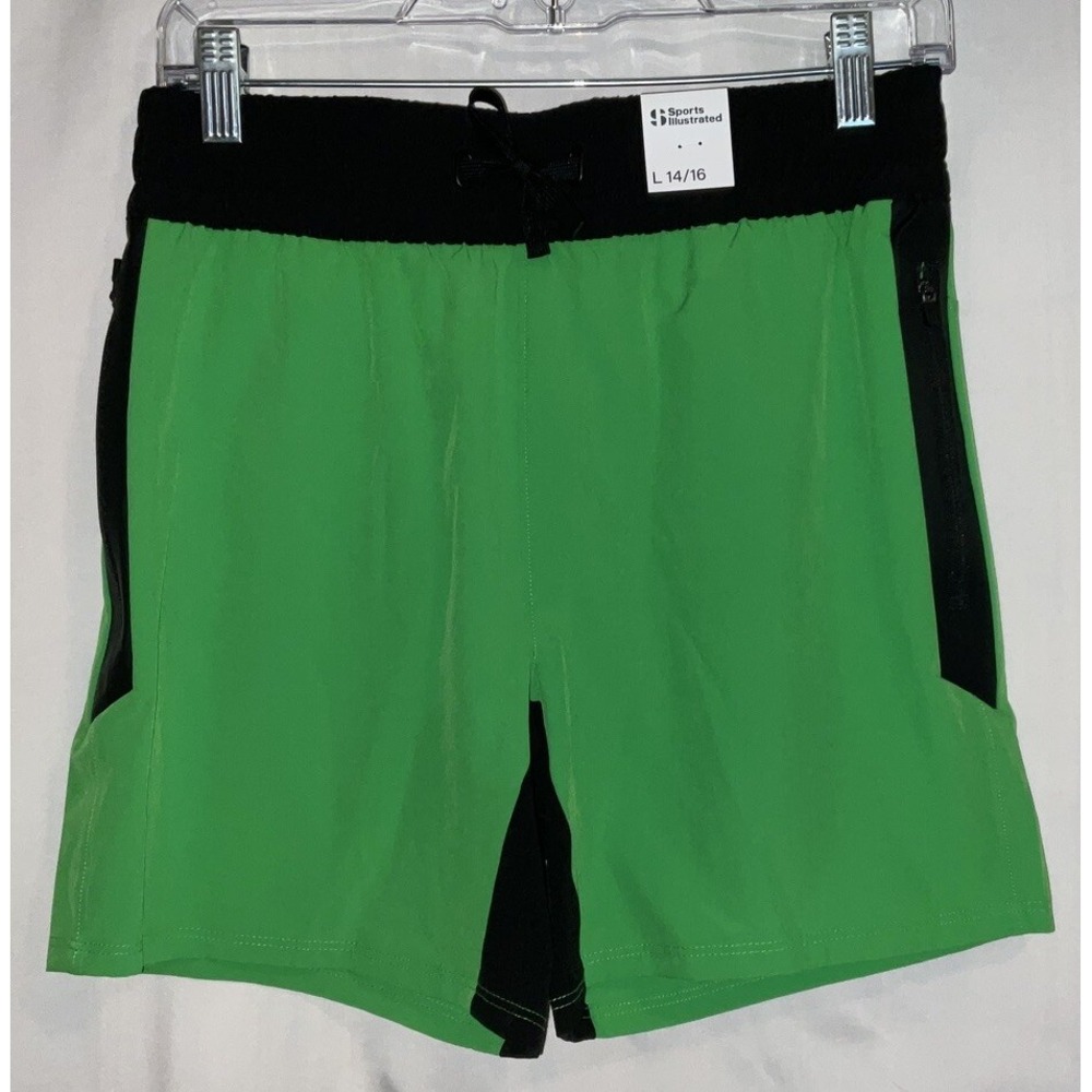 NWT Boy Youth Sports Illustrated Basketball Shorts w/ Pockets Green Black 14/16